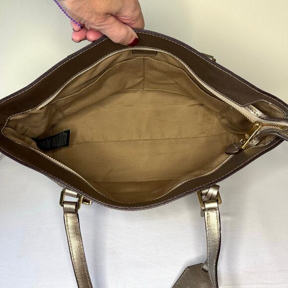 Ralph Lauren Whitby Metallic Gold Leather Tote Shoulder Bag Purse | Classic - Picture 5 of 14